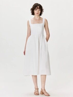 Quince White 100% European Linen Midi Dress with Pockets - worn once